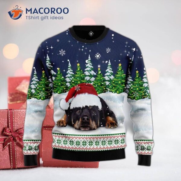 Dreaming Of A Rottweiler Under Snowy Ugly Christmas Sweater
