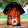 Drum And Fire, Black Red Instrument Music, Hawaiian Shirts.