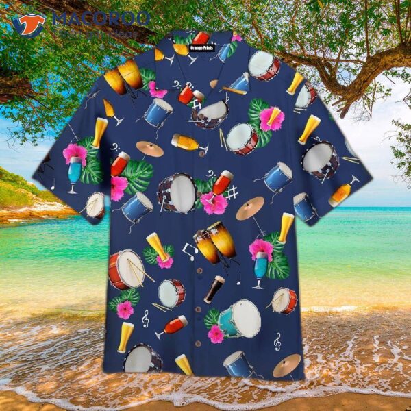 Drum And Wine Instrument Tropical Hawaiian Shirt