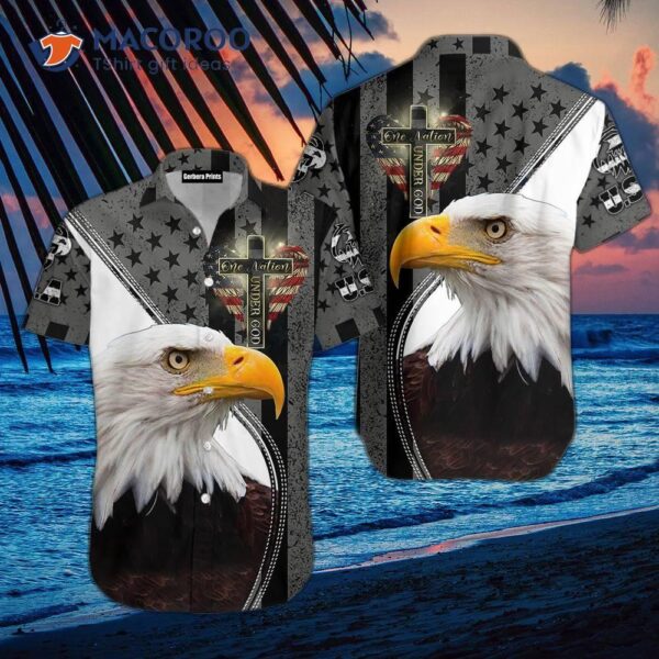 Eagle One, Nation Under God, Grey Hawaiian Shirts