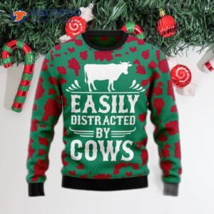 Easily Distracted By Cows Ugly Christmas Sweater