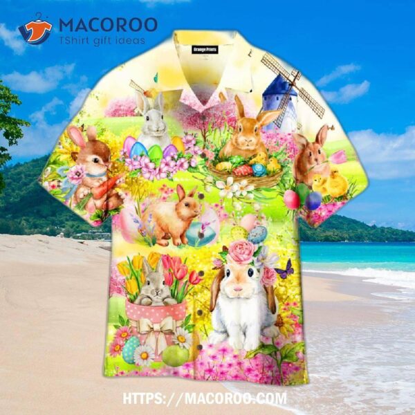 Easter Rabbit Chilling In The Flower Landscape Hawaiian Shirt