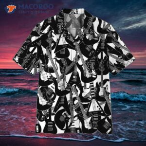 electric guitar black and white hawaiian shirts 0