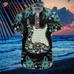 electric guitar unisex black hawaiian shirt 0