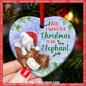 Elephant All I Want For Christmas Heart Ceramic Ornament, Elephant Garden Ornament