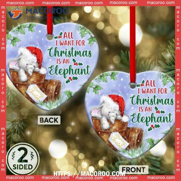 Elephant All I Want For Christmas Heart Ceramic Ornament, Elephant Garden Ornament