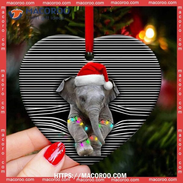 Elephant Christmas Cute Style Heart Ceramic Ornament, Elephant Christmas Tree Ornaments