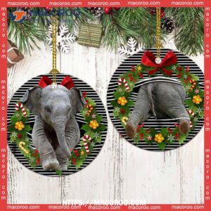 Elephant Christmas Wreath So Lovely Circle Ceramic Ornament, Elephant Christmas Ornaments