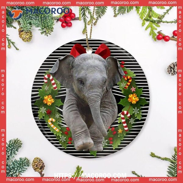 Elephant Christmas Wreath So Lovely Circle Ceramic Ornament, Elephant Christmas Ornaments