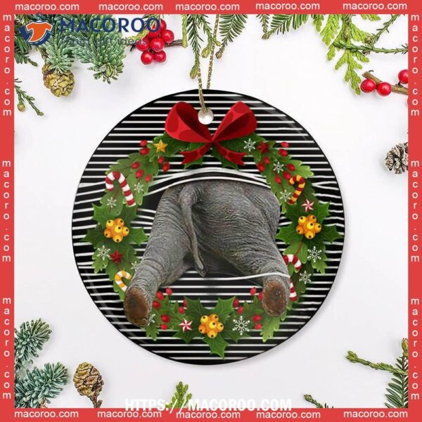 Elephant Christmas Wreath So Lovely Circle Ceramic Ornament, Elephant Christmas Ornaments