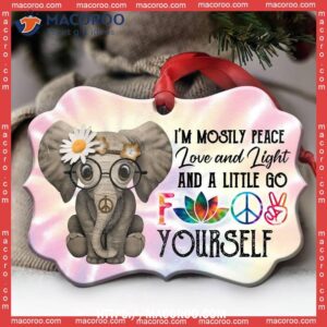 Elephant Hippie Peace Love Light Metal Ornament, Elephant Christmas Ornaments