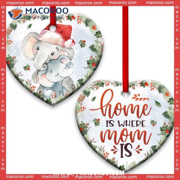 Elephant Home Is Where Mom Heart Ceramic Ornament, Small Elephant Ornaments