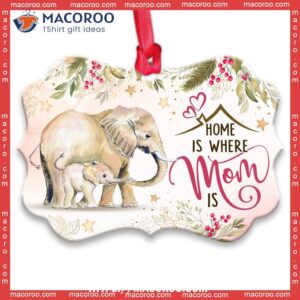 Elephant Home Is Where Mom Metal Ornament, Elephant Christmas Ornaments