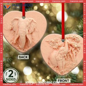 Elephant Christmas Tree Style Circle Ceramic Ornament, Pink Elephant Ornament