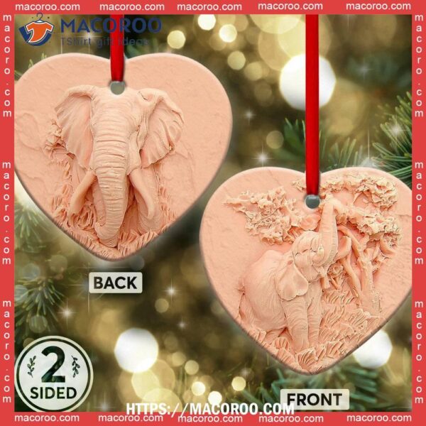 Elephant Silicon Mold Style Heart Ceramic Ornament, Elephant Christmas Ornaments