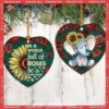 Elephant Sunflower In A World Heart Ceramic Ornament, Hanging Elephant Ornament