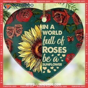 Elephant Sunflower In A World Heart Ceramic Ornament, Hanging Elephant Ornament