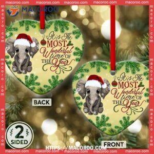 Elephant The Most Wonderful Time Of Year Heart Ceramic Ornament, Elephant Christmas Tree Ornaments