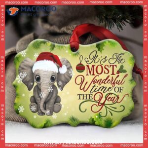 Elephant The Most Wonderful Time Of Year Metal Ornament, White Elephant Christmas Ornament