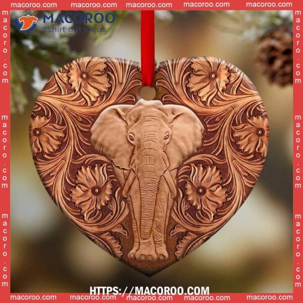 Elephant Wood Sculpture Style Heart Ceramic Ornament, Black Elephant Ornament
