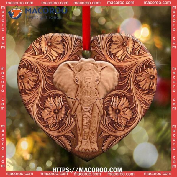 Elephant Wood Sculpture Style Heart Ceramic Ornament, Black Elephant Ornament