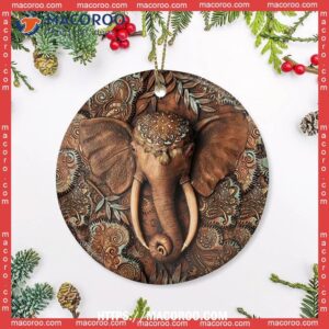 Elephant Wooden Cool Style Circle Ceramic Ornament, White Elephant Christmas Ornament