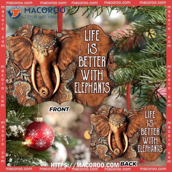 Elephant Wooden Style Classic Metal Ornament, Large Elephant Ornaments