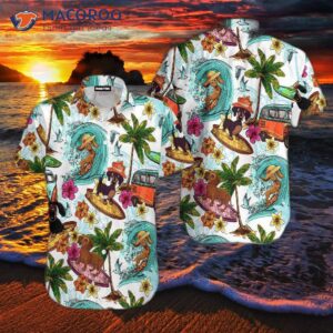 enjoy surfing in white hawaiian shirts with a dachshund dog 1