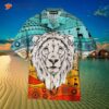 Ethnic Head Of A Lion On African Polynesian Patterned Hawaiian Shirts