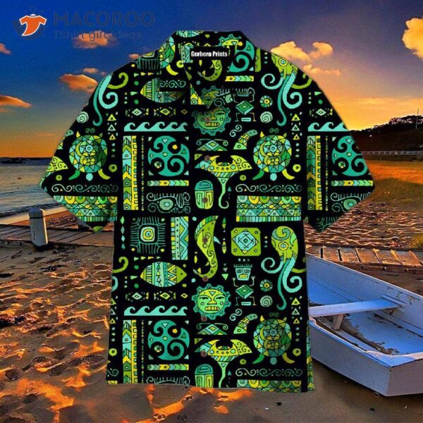 Ethnic Polynesian-style Green Hawaiian Shirts