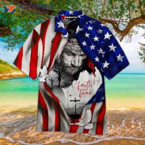 faith over fear jesus under an american flag hawaiian shirt 0