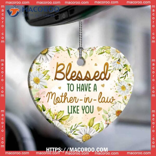 Family Blessed To Have A Mother In Law Like You Heart Ceramic Ornament, Personalized Family Ornaments