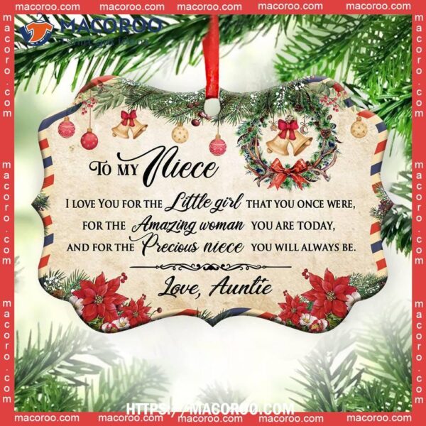 Family Christmas Letter Auntie To Niece Metal Ornament, Family Christmas Ornaments 2023