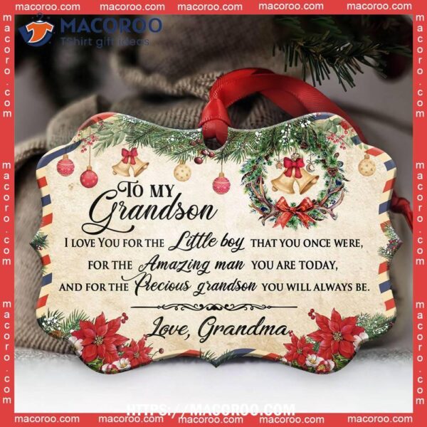 Family Christmas Letter Grandma To Grandson Metal Ornament, Family Christmas Ornaments 2023