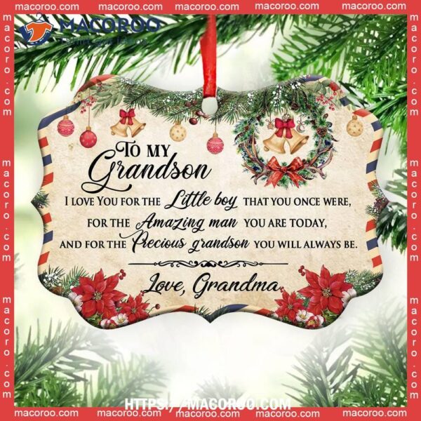 Family Christmas Letter Grandma To Grandson Metal Ornament, Family Christmas Ornaments 2023