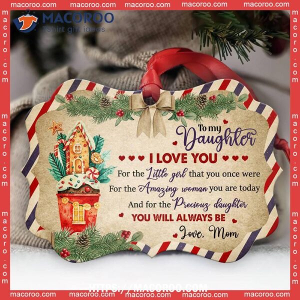 Family Christmas To My Daughter Metal Ornament, Family Christmas Ornaments