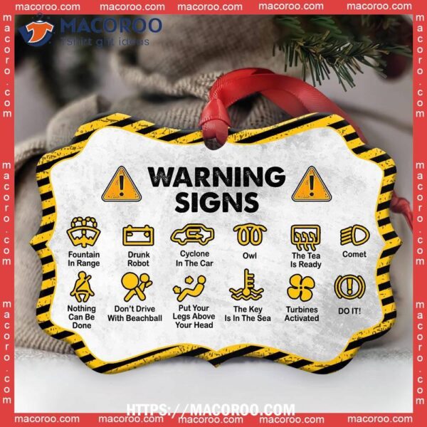 Family Father Gift Warning Signs Metal Ornament, Family Christmas Ornaments 2023