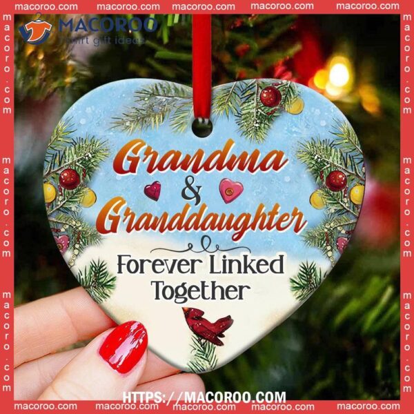 Family Grandma And Granddaughter Forever Linked Together Heart Ceramic Ornament, Family Tree Ornament