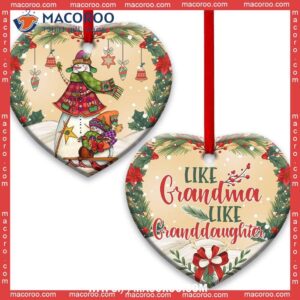 Family Like Grandma Granddaughter Heart Ceramic Ornament, Family Christmas Ornaments