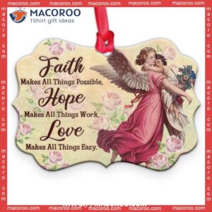Family Love Angel Faith Makes All Things Possible Metal Ornament, Personalized Family Ornaments
