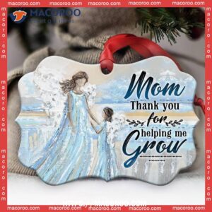Family Mom Thank You For Helping Me Grow Metal Ornament, Personalized Family Ornaments