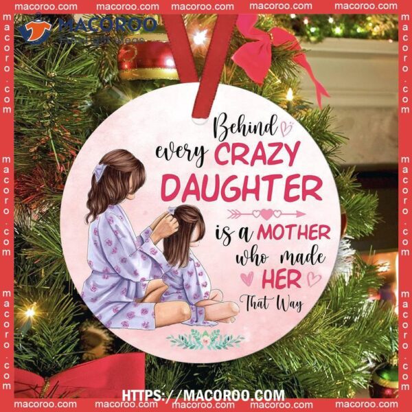 Family Mother Behind Daughter Circle Ceramic Ornament, Family Tree Ornament