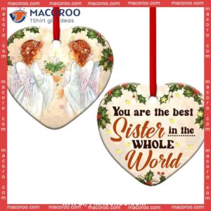 Family Side By Or Miles Apart We Are Sisters Connected The Heart Ceramic Ornament, Personalized Family Ornaments