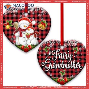 Family Snowman Fairy Grandmother Heart Ceramic Ornament, Family Christmas Ornaments
