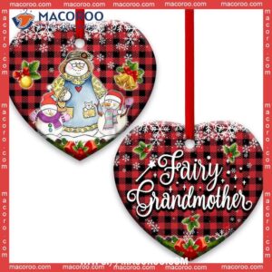 family snowman fairy grandmother with two grandkids heart ceramic ornament family christmas decor 0