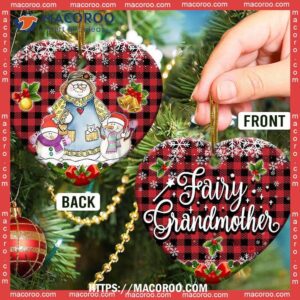 family snowman fairy grandmother with two grandkids heart ceramic ornament family christmas decor 1