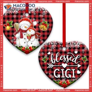 Family Snowman For Gandma Blessed Gigi Heart Ceramic Ornament, Family Tree Decoration