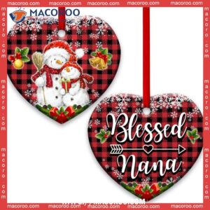 Family Snowman For Grandma Blessed Nana Heart Ceramic Ornament, Family Tree Ornament