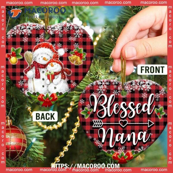 Family Snowman For Grandma Blessed Nana Heart Ceramic Ornament, Family Tree Ornament