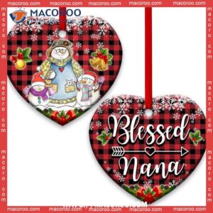 Family Snowman For Grandma Of Two Grandkids Blessed Nana Heart Ceramic Ornament, Family Christmas Decor